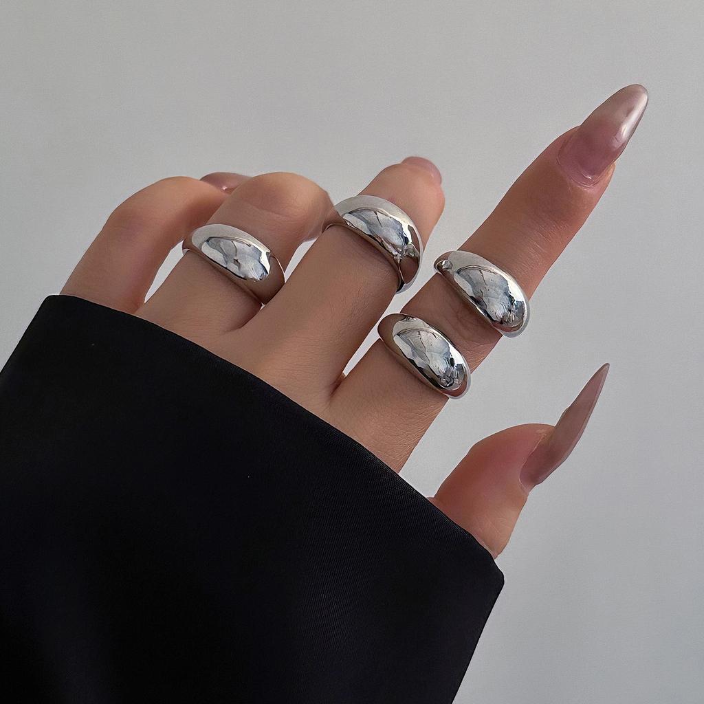 4Pcs Unique Creative Smooth Water Drop Rings for Women Vintage Geometric Adjustable Open Finger Nail Ring Couple Wed Accessories