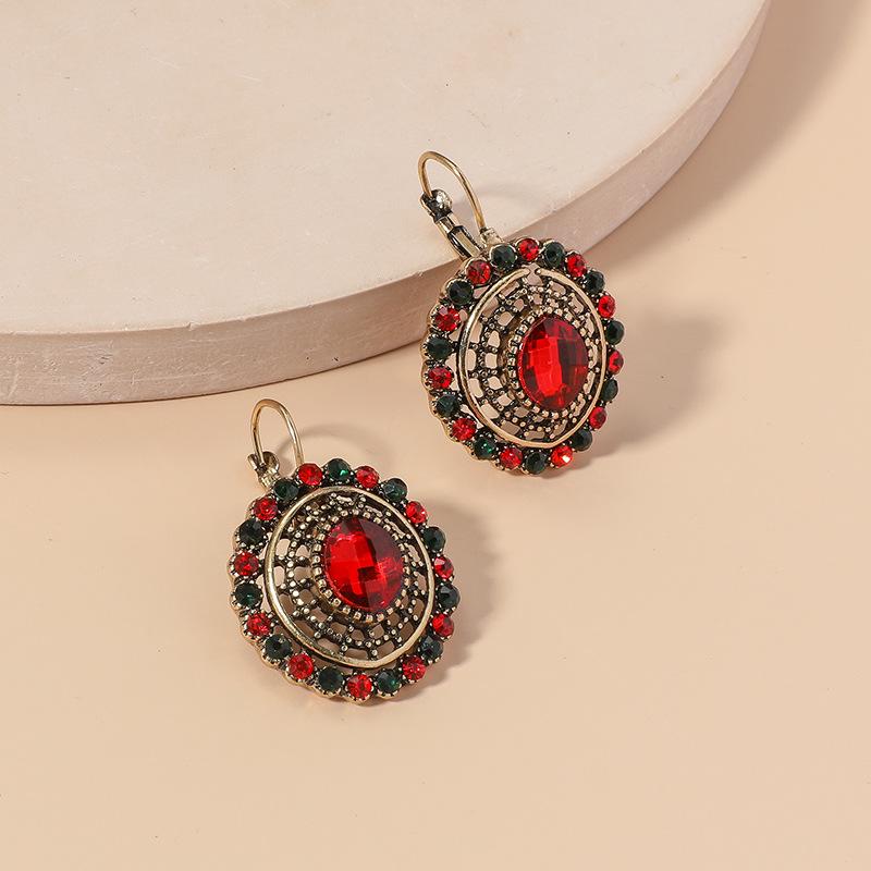 Ruby and Red Corundum Water Drop Earrings with Colored Sapphires and Diamond Studs in White Gold Plating
