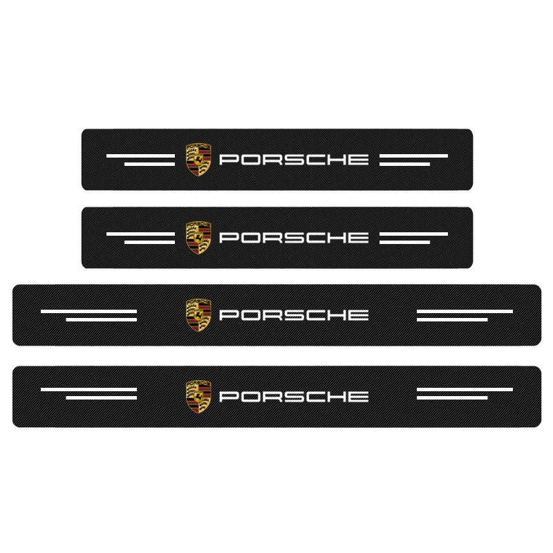 4Pcs Car Door Plate Carbon Fiber Threshold Protector Sticker Decals For Porsche Boxster Cayenne Panamera Macan Cayman 911 918 996 917