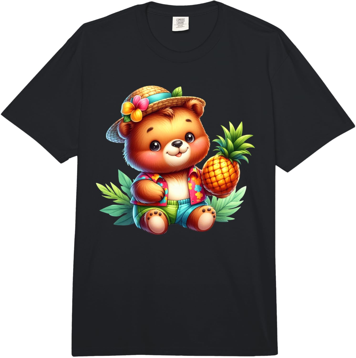 

Cute Bear Pineapple Tropical Vacation Cartoon Comfort Colors Adult Heavyweight T-Shirt 5XL різнокольоровий