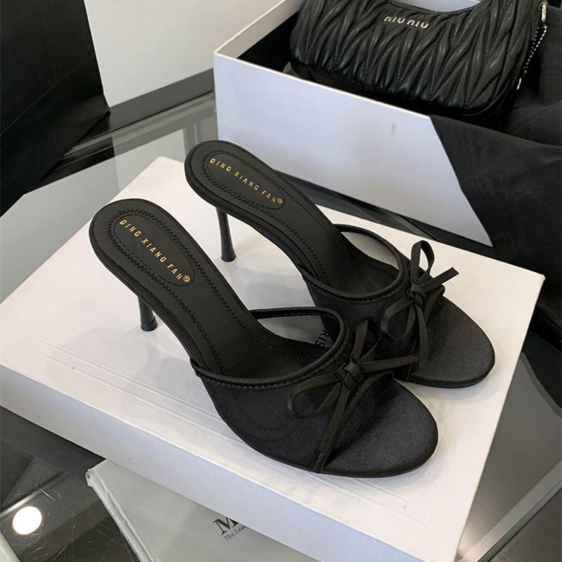 

Fashion Bailamos 2025 Summer Brand Women Slipper Ladies Elegant Thin High Heels Dress Pumps Shoes Fashion Open Toe Slip On Slides 40 чёрный
