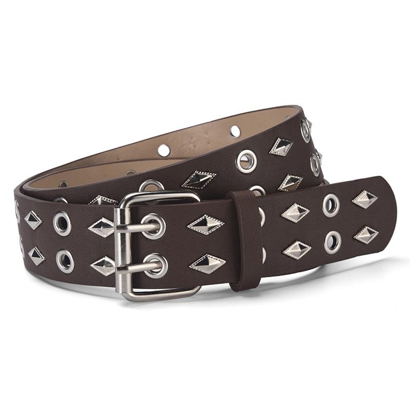 Unisex Punk Rivet Waist Belt For Jeans, Casual And Streetwear Style Adjustable Pu Leather Belt For Men Women