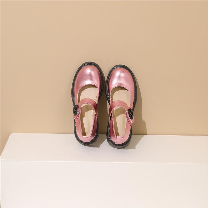 Women Mary Janes Pumps Round Toe Chunky Mid Heels Buckle Platform Glove Shoes Ladies Fashion Shoes Spring Autumn Pink 43