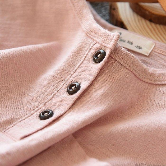 Boy Button Cotton Long-sleeve T-shirts Solid Color Spring Autumn Letters Pocket Children's Bottoming Shirts 2-12 Year Boys Tops