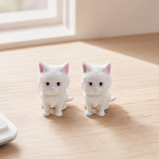 2PCS 3D Printing Cat Ornament, Matte White Mini Desktop Decoration, Durable One-Piece Molding Healing Cat Figurine, for Home Office Decor