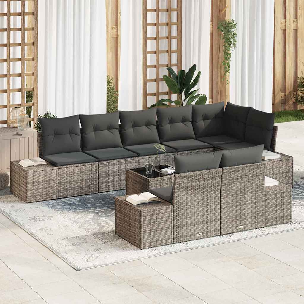 9 Piece Grey Garden Sofa Set with Cushions