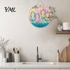 Summer Beach Decor Round Wooden Door Hanger, Watercolor Welcome Sign, Hello Sunshine Indoor Outdoor Wall Hanger Please Plaque for Porch Decorative