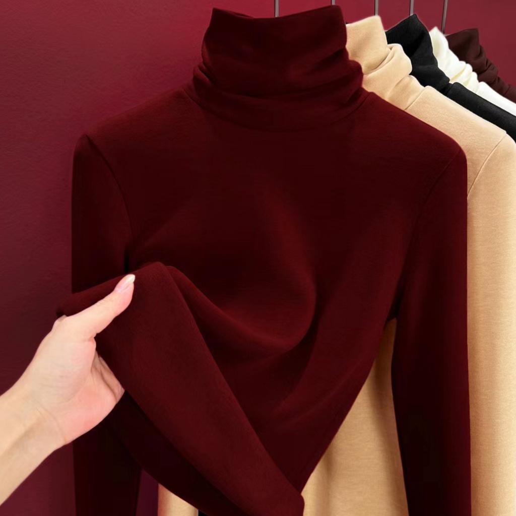 Wool Silk Thermal Underwear Women's Thickened Fleece Autumn Clothes Inner Top Warm Fleece Heating Bottoming Shirt Winter