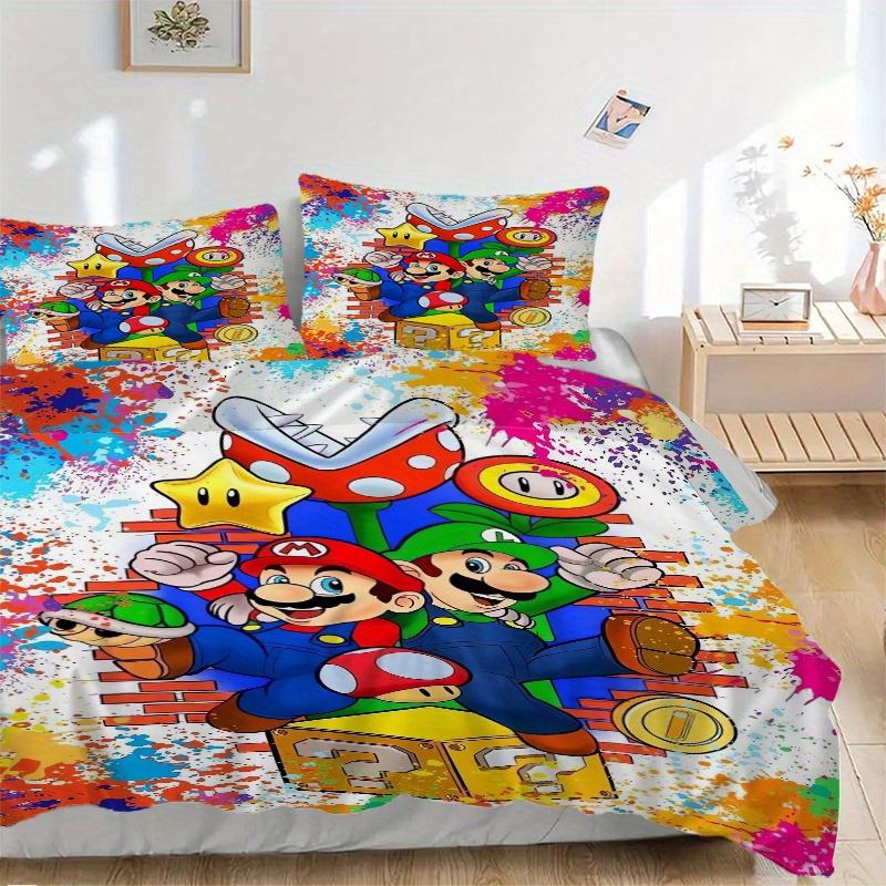 

3pcs Happy Super Mario Bros Bedding Set, Including 1 Quilt Cover and 2 Pillow Shams, Without Filling, Soft and Comfortable Home Bedroom Fabric, Fashio 135x200cm