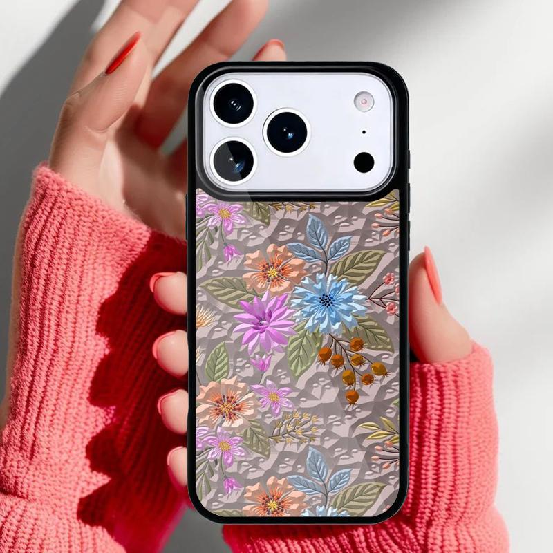 Flower Relief Phone Case for iPhone 17 16 15 14 13 Pro Max Back Cover for 12 11 Pro Coque