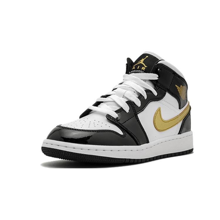 Jordan 1 Mid Patent Schwarz Weiß Gold GS BQ6931-007