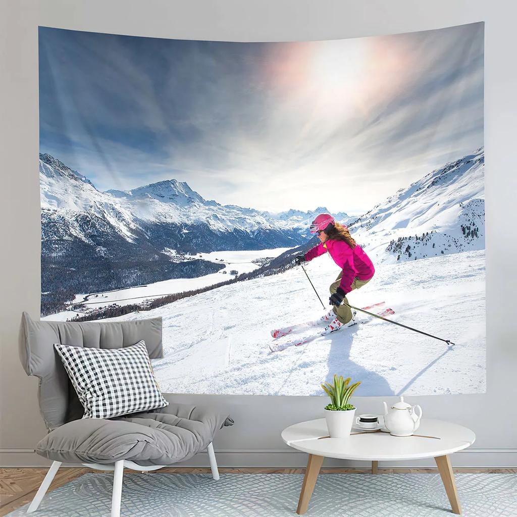 Winter Ski Tapestry Extreme Sports Hobby Tapestry Skiing Downhill Tapestry Home Living Room Bedroom Dorm Decor Background Cloth