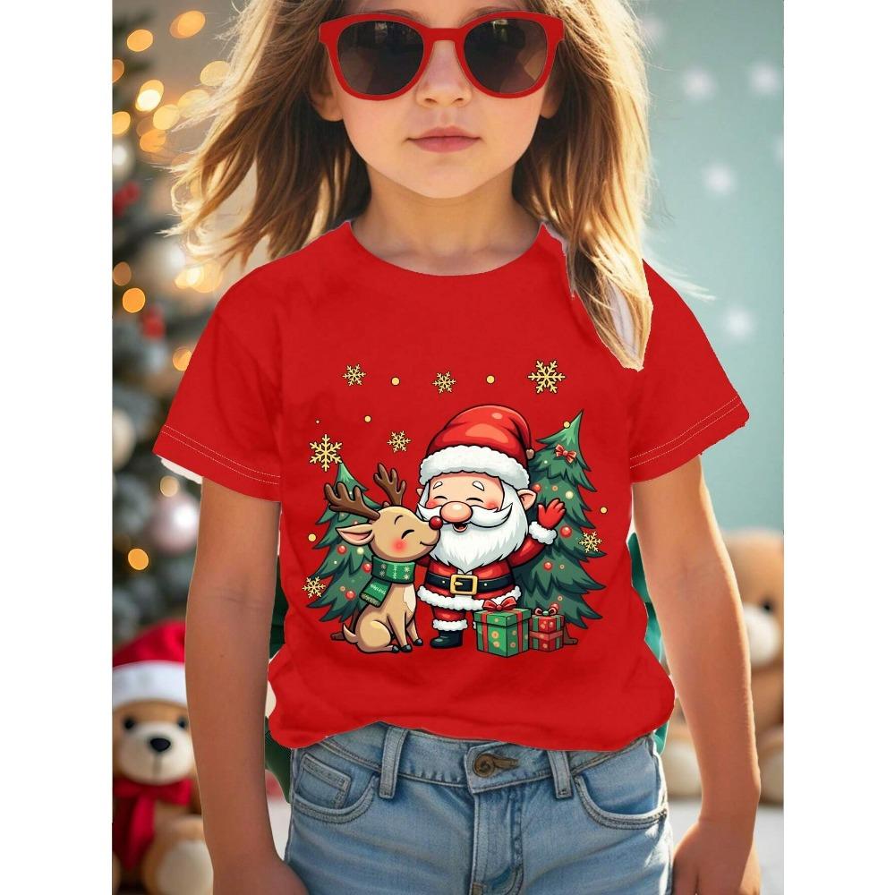 

Весна та літо нова футболка для дівчаток дитяча сукня іноземні дівчатка з коротким рукавом різдвяна з круглим вирізом базова футболка топи 140cm