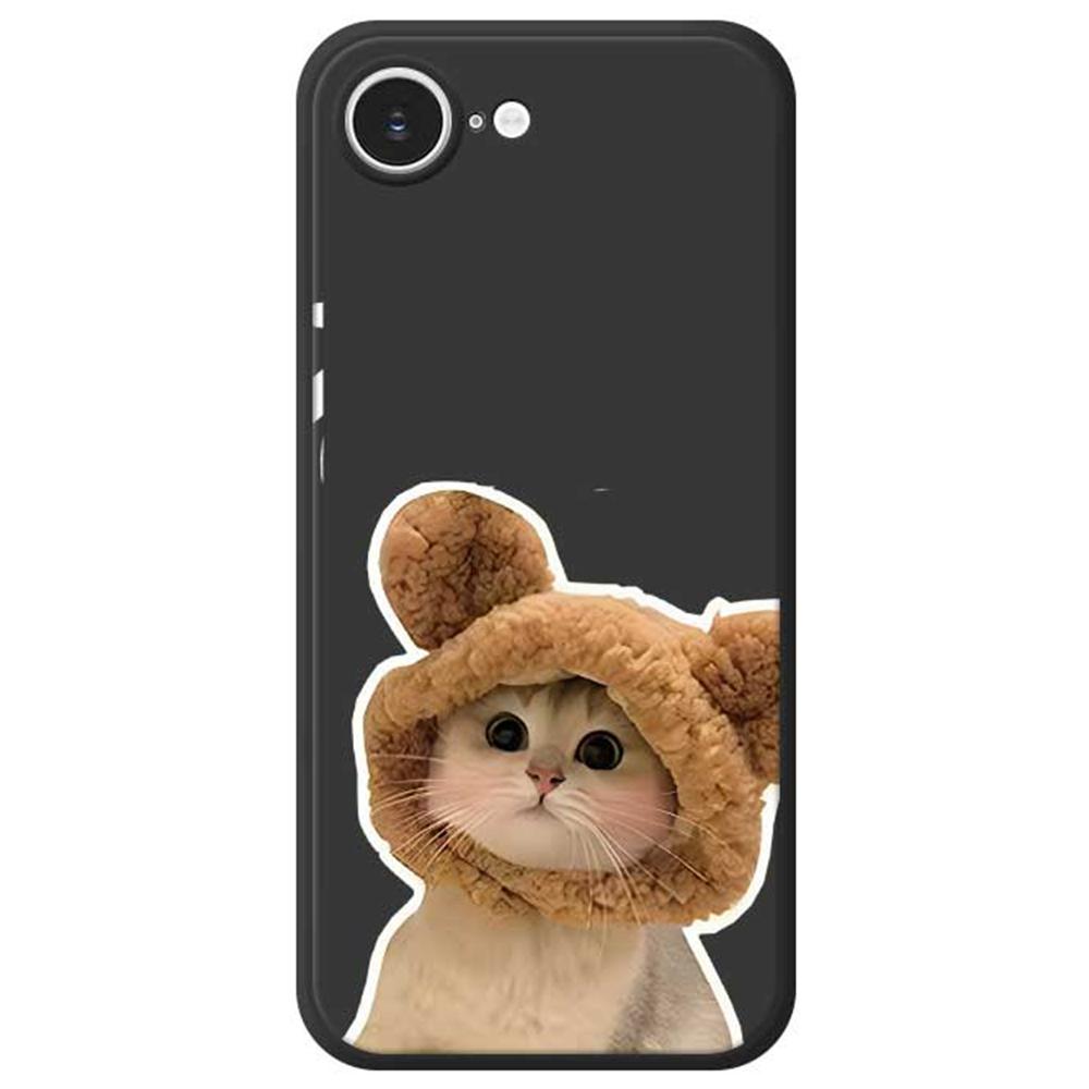 For iPhone 16e Case Cute Cat In the Hat Pattern Printing Straight Edge TPU Phone Back Cover