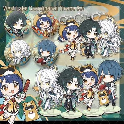 YS West Lake Bai Ze Xiao Xiangling Xingqiu Double Flash Keychain & Standee Badge Set