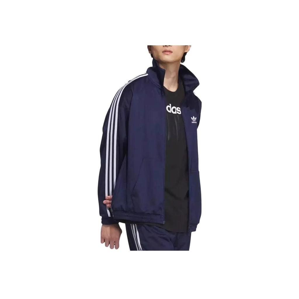 Adidas Originals Trefoil Serie Retro Weich Bequem Langarm Vielseitige Sportliche Gestreifte Jacke Unisex Jacke Tiefindigo JL8398