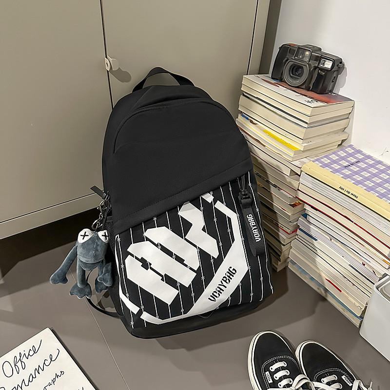 Simple Capacity Big Backpack With Letter Decoration And Stripe Design For Daily