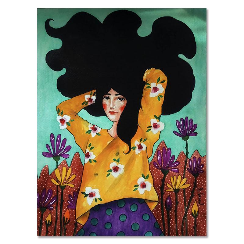

Абстрактная красочная настенная живопись для девочек, холст, картина, плакат на скандинавскую тему, цветок, волосы, куадрос, настенные панно для гостиной, винтажный декор 50x70cm