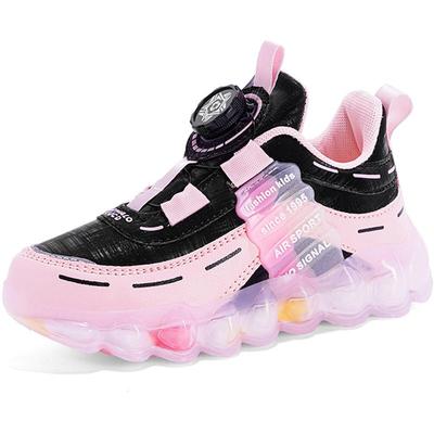 Girl's Pink PU Leather Waterproof Rotation Buttons Sneakers Boys Basketball Sports Shoes Girls Shoes