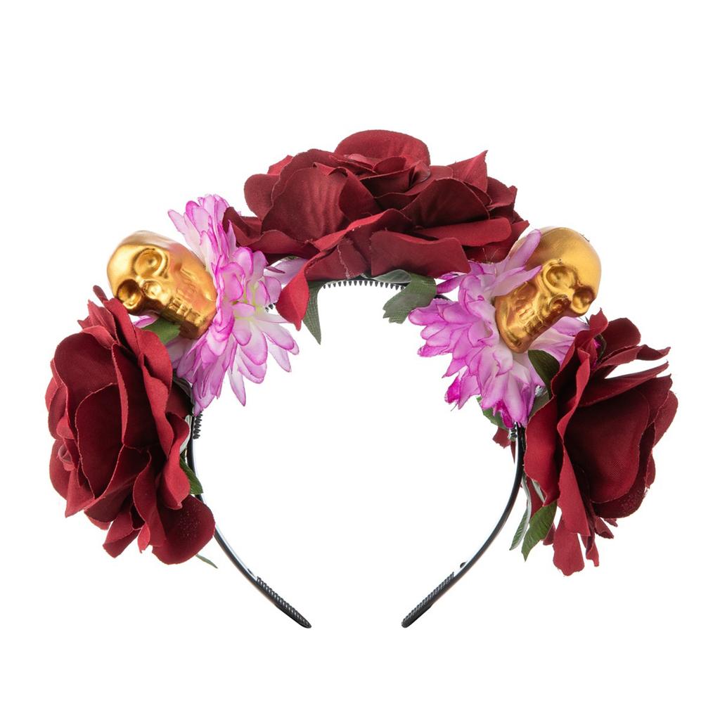 Delicate Flower&Skull Hairband Thin Side Hairband Flower Shape Headband for Girls Hairband with Veil Decor