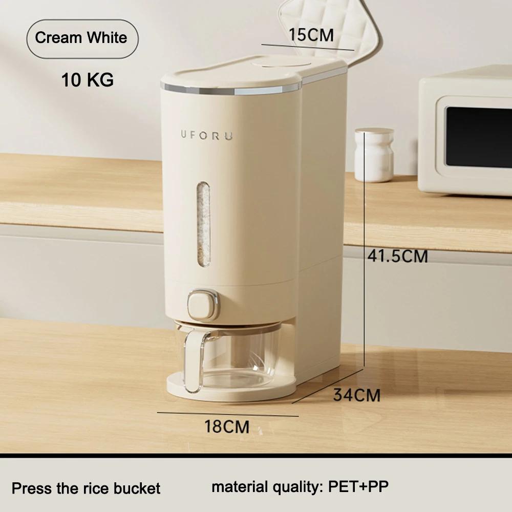 

Airtight Rice Dispenser with Measuring Cup, Moisture-Proof Grain Storage Container, Sealed Cereal Flour Box for Kitchen