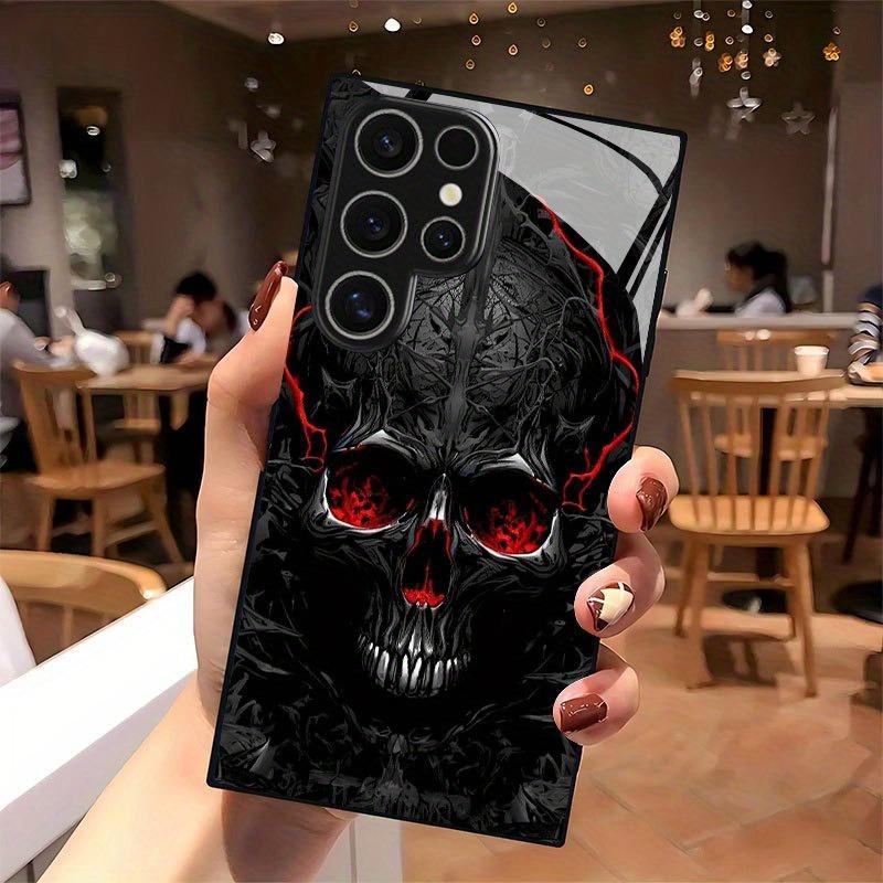 Dark Skull Art Pattern Glass Phone Case Suitable for Samsung Galaxy S26 S25 S24 S22 S21 S20 FE/Ultra/Plus Anti Drop Back Cover
