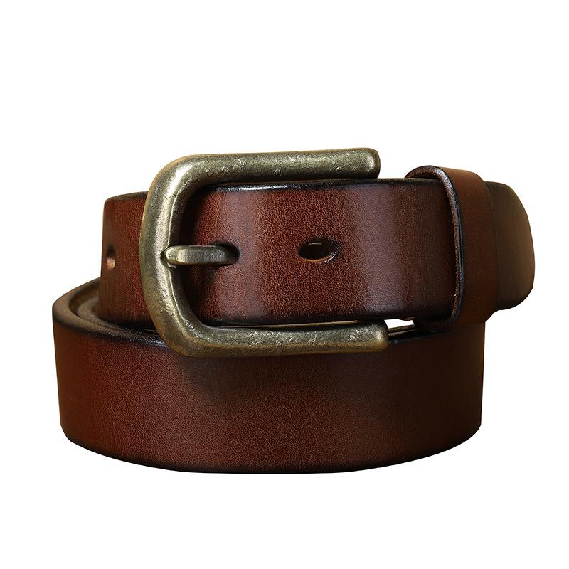 Belt Men's Pure Copper Pin Buckle Genuine Leather Retro Trendy Versatile Youth Casual Pants Belt