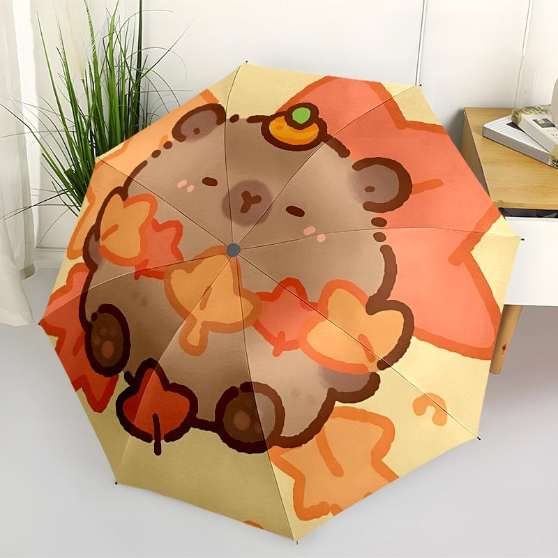 1pc Autumn Capybara Leaves Automatic Open/Close Umbrella, Folding Compact Umbrella with Lightweight Design for Women/Men yy251028153
