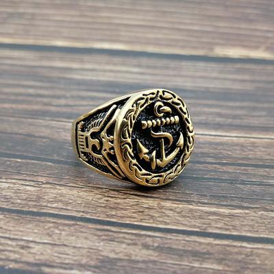 Titanium Steel/Stainless Steel Color Protective Gold Plated Navy Anchor Eagle Men's Ring