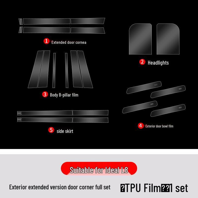 Ideal L8 Car Door Corner TPU Protection Film - Transparent, Front & Rear Triangle Area Paint Shield.