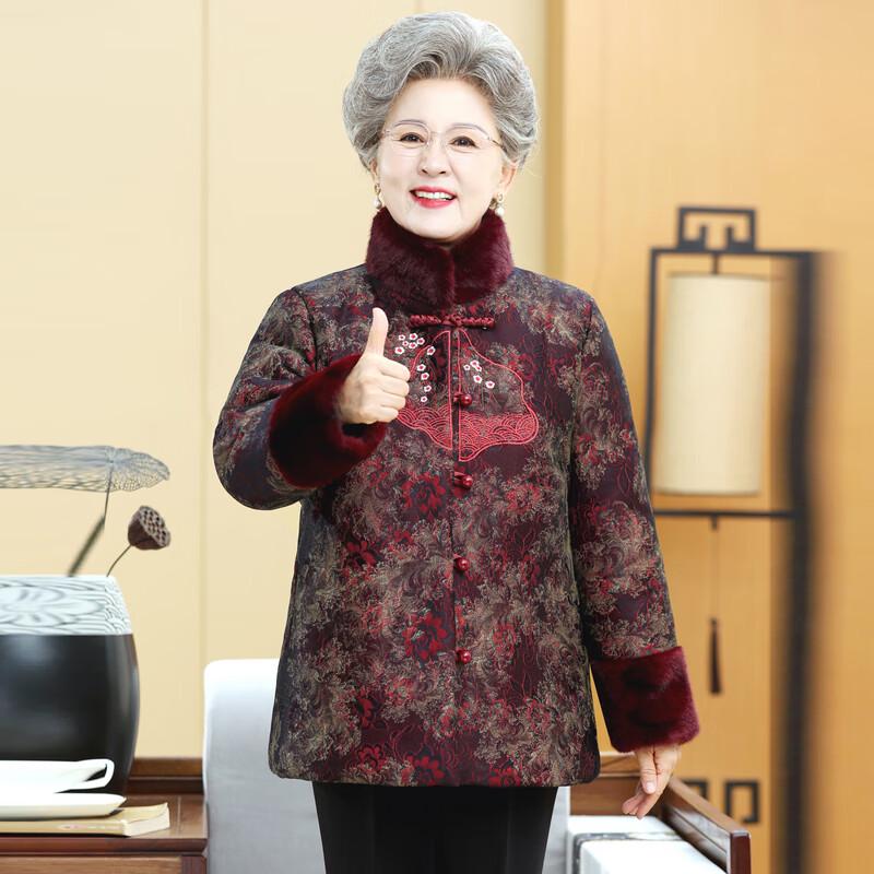 Elderly Women's Plush Stand-Collar Winter Jacket
