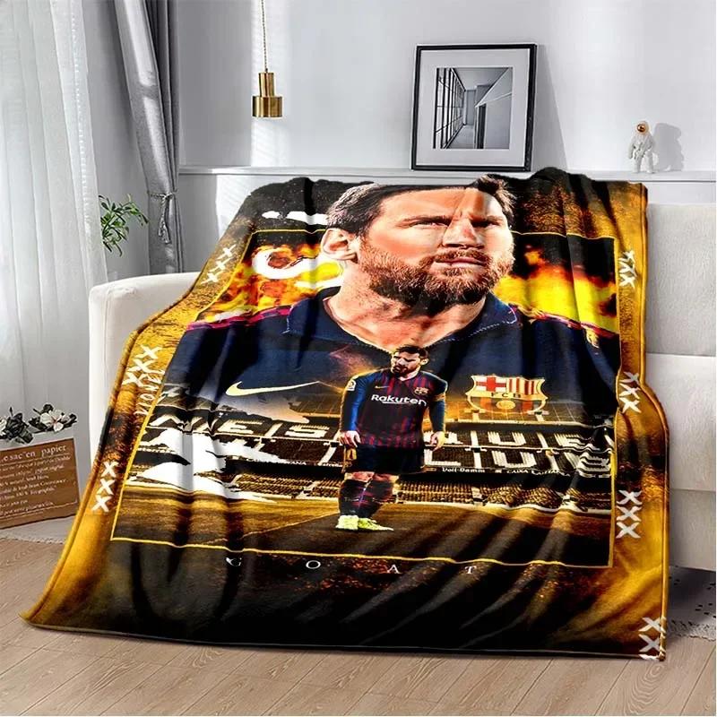 Coperta in Flanella Leo Messi Stella del Calcio per Adulti Bambini Decorazione Divano Letto Coperta da Viaggio Portatile Regalo Perfetto