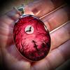 New Gothic Black Crow Cemetery Moon Ghost Forest Oval Pendant Necklace for Women Halloween Party Vampire Artistic Jewelry Gifts