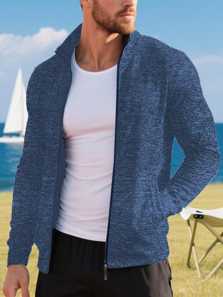 Men's Long Zipper Knitted Sweater Coat – Autumn & Winter Fleece, Trendy, Plus Size.