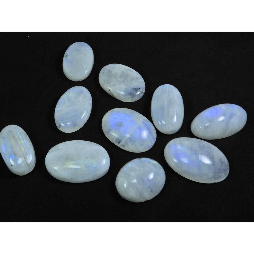 15X20-17X26MM Natural Rainbow Moonstone Oval Cabochon 10Pcs Gemstone 208Cts. C-13