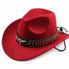 Wide Brim Western Cowboy Hat Ox Head Decorative Studded Leather Cap Tibetan Style Top Hat  Party