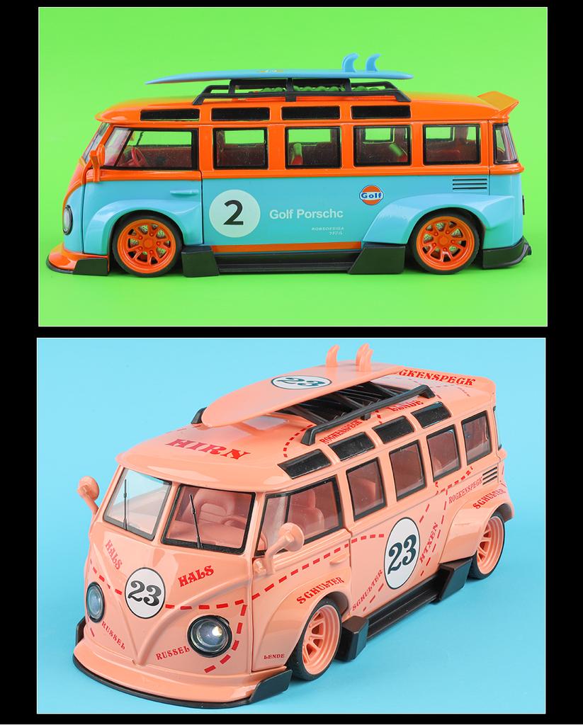 1/24 Scale T1 Bus Gulf Oil Martini Modified Alloy Metal Diecast Model Car Simulation Boutique Collection Hobbies Gifts Kids