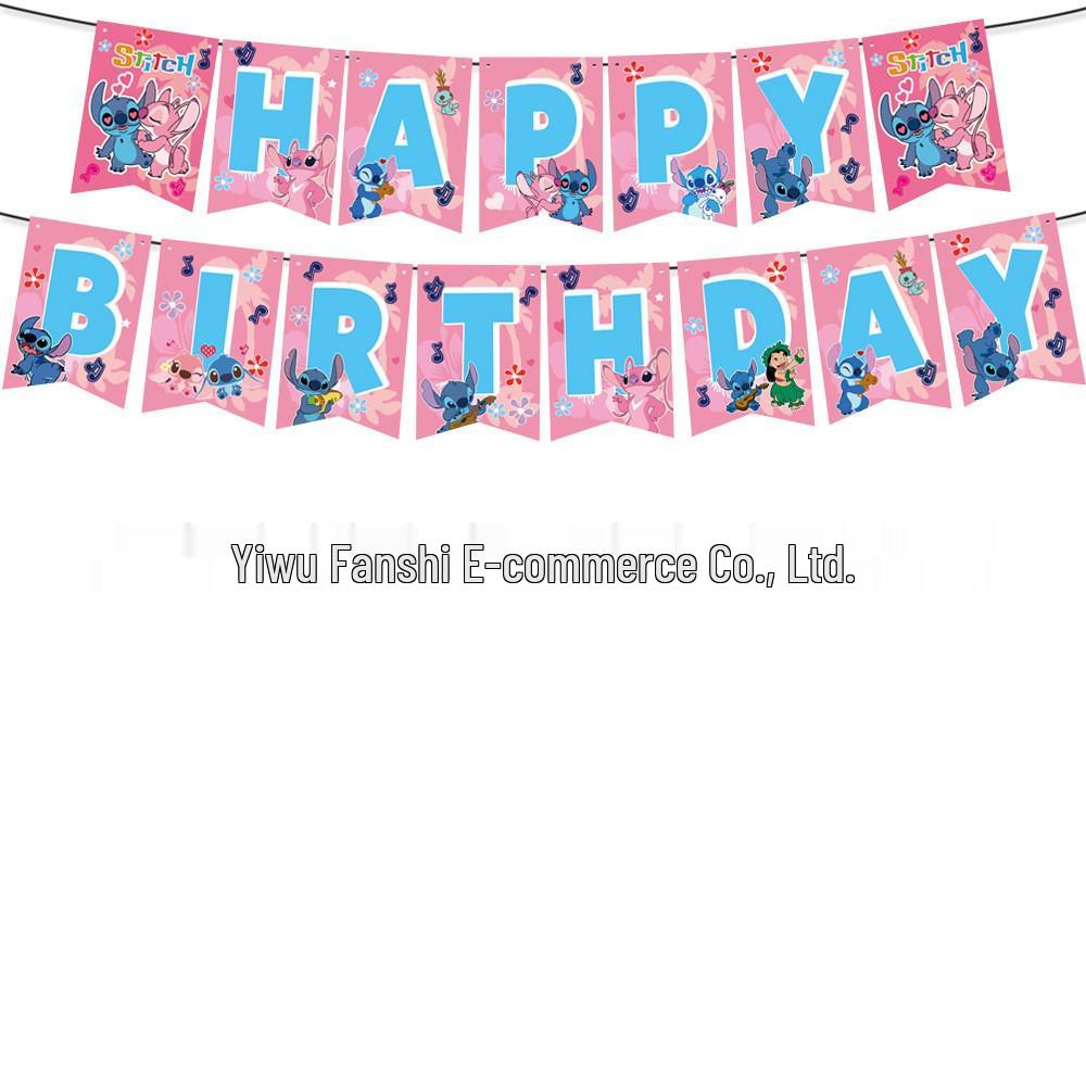 Best-Selling Pink Stitch Birthday Party Tableware Set: Paper Plates, Cups, and Tablecloth.