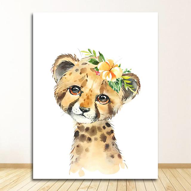 Canvas Painting Nursery Wall Pictures Kids Room Decor Cute Deer Zebra Lion Rabbit Pig Flower Nordic Posters And Prints Wall Art