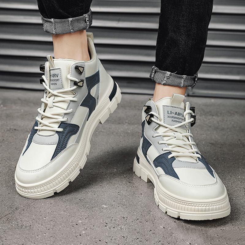 

Мужские повседневные кроссовки, трендовые мужские зимние туфли martin на платформе с высоким вырезом, теплые нескользящие рабочие ботинки на среднем каблуке