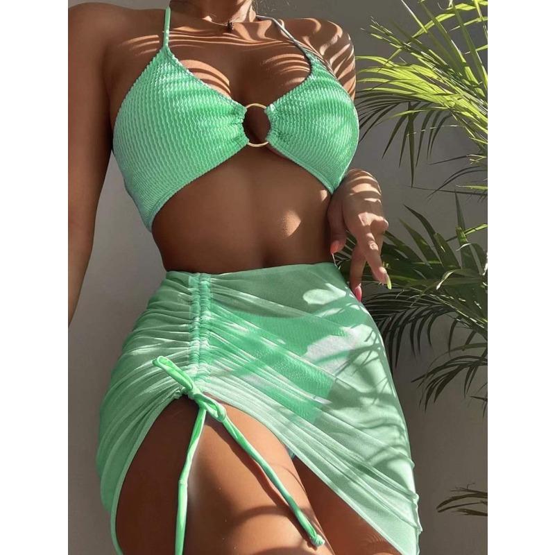 Rim Bikini Three-piece Split Bikini Pleated Women's Swimsuit