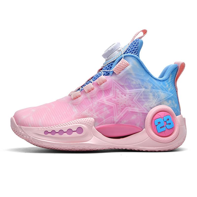 New Girls Flick Shock Absorption Classmates Boys Rotating Buckle Luminous Fashion Leisure Sports Children's Basketball Shoes