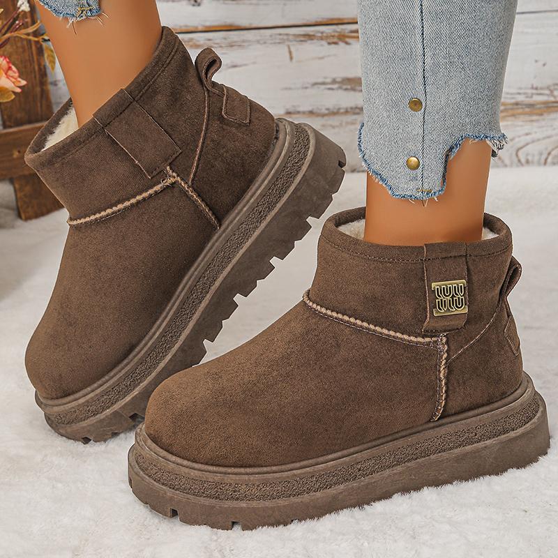 Fashion Thicken Plush Platform Snow Boots Women Non Slip Thick Sole Winter Boots Woman Faux Suede Warm Fleece Lining Cotton Padded Shoes