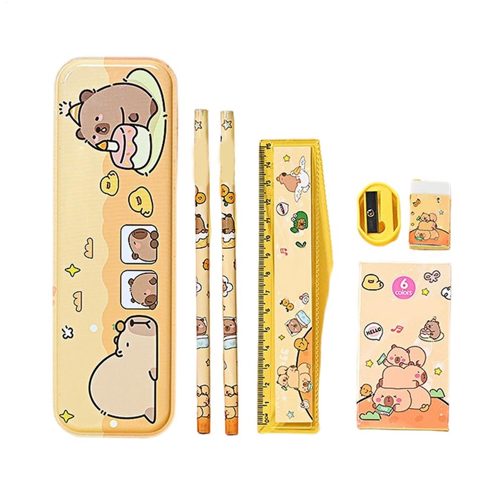 Cartoon Capybara Stationery Set Cute Pencil Eraser Set Student Pencil Sharpener Stationery Gift Box Learning Stationery Supplies