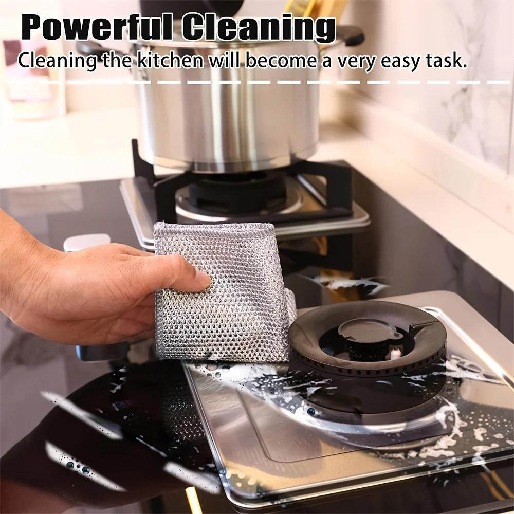 Double Layer Steel Wire Cleaning Cloth Scratch Free Microfiber Mesh Dish Towel Multipurpose Washing Kitchen Pots Pans Cleaner