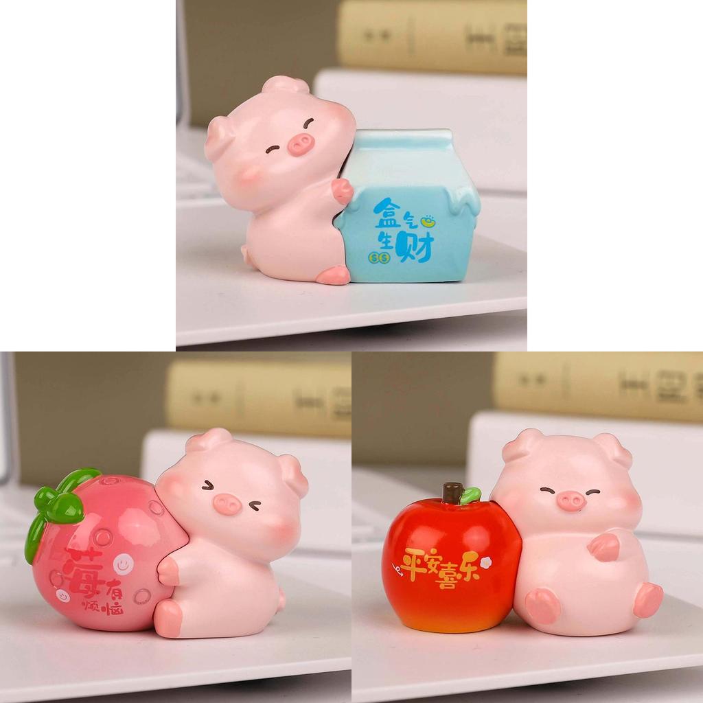 Fruit Pig Resin Craft Car Decor Cute Tabletop Figurine For Gifts And Collectors