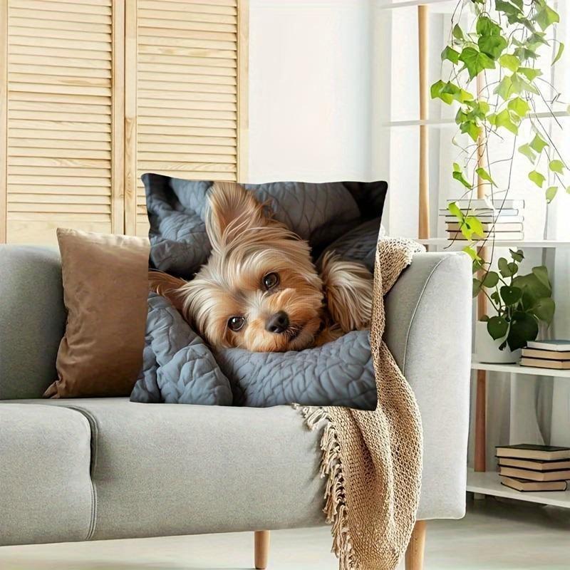 1Pc Comfortable Yorkie Themed Short Plush Pillowcase