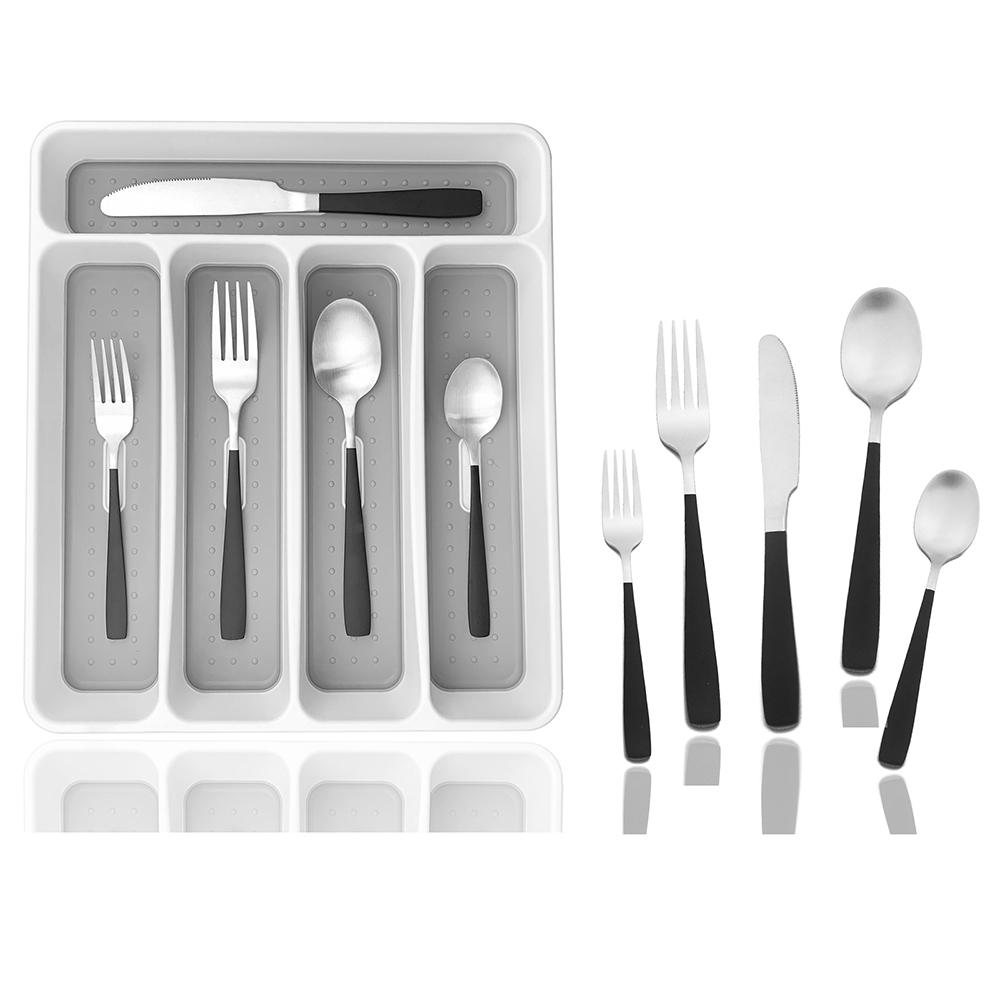 20Pcs Colorful Cutlery Set Dinnerware Set Black Fork Knife Spoon Stainless Steel Home Tableware Set With Plastic Storage Tray