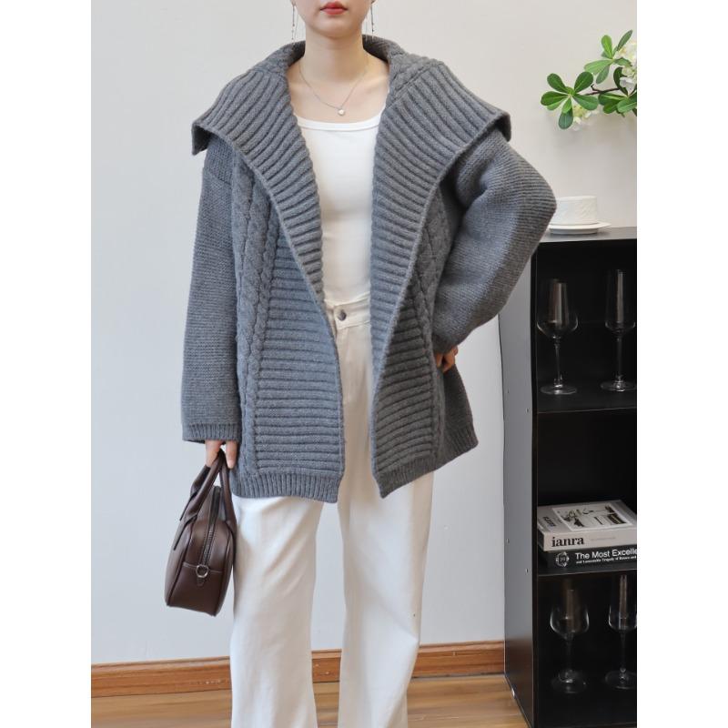 Autumn and Winter New Large Lapel Sweater Jacket Loose Lazy Style High Sense Twist Knitted Cardigan Women
