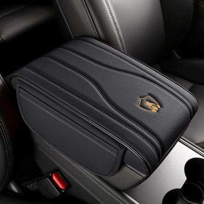 PU Leather Car Armrest Mat Memory Foam Wear-resistant Armrest Cushion Multifunctional with Storage Bag